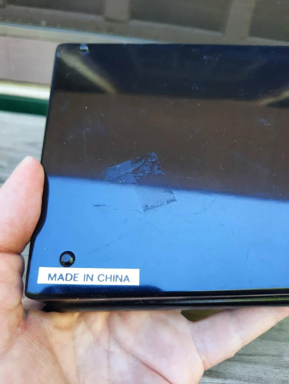 Vintage Asian Black Hard Plastic Peony Painted Lined Mirror Jewelry Box Small